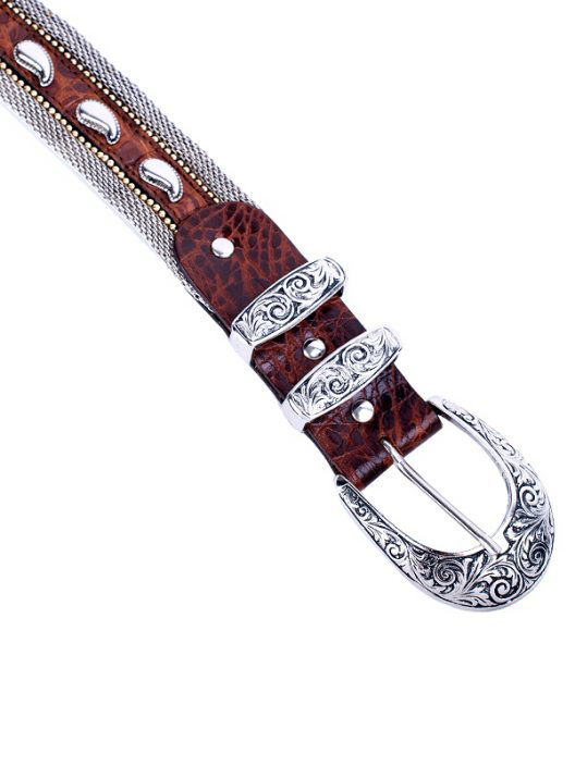 Manni Italy Leather belt with silver 