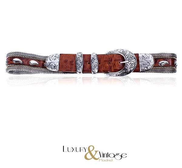 Manni Italy Leather belt with silver 