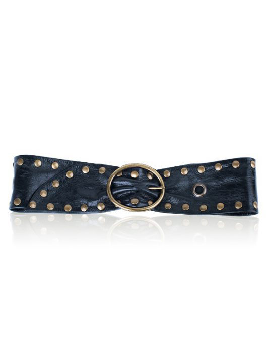 Chesco Wide leather belt with gold metal