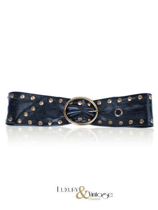 Chesco Wide leather belt with gold metal