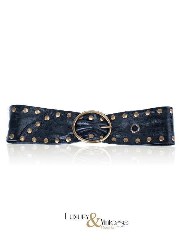 Chesco Wide leather belt with gold metal