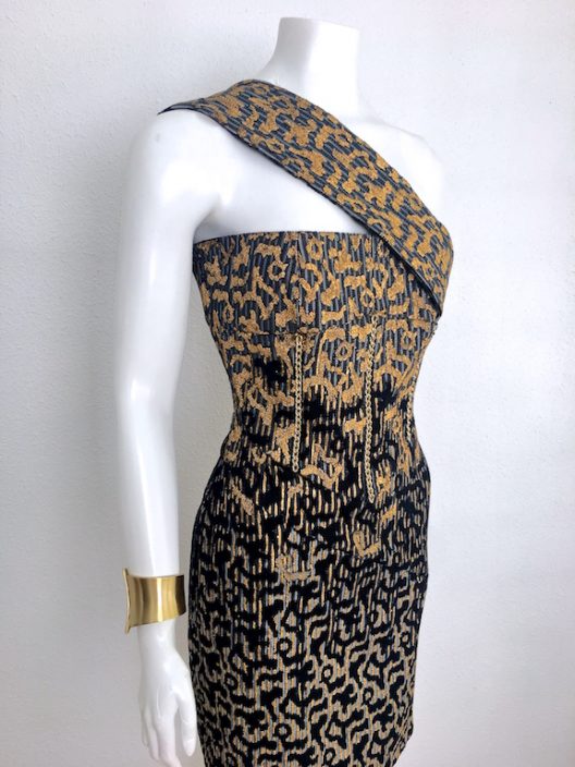 Alvarno Evening Mini Dress Hand Painted Print