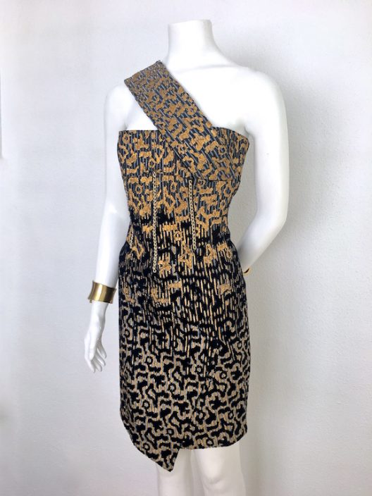 Alvarno Evening Mini Dress Hand Painted Print
