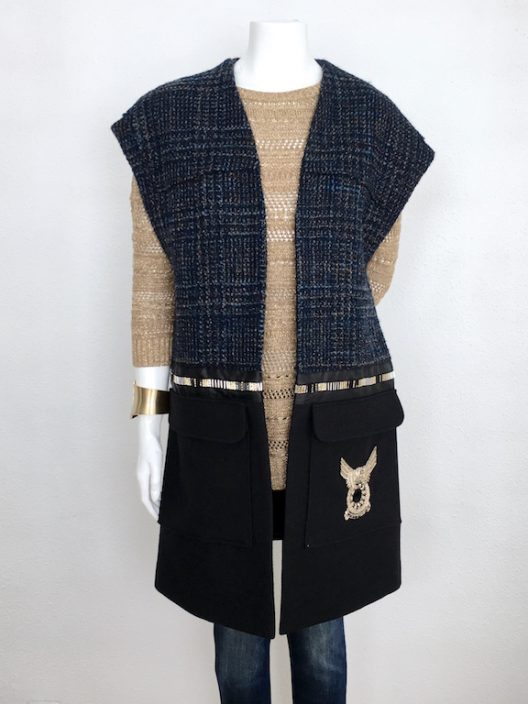 Alvarno Oversize Tweed-Wool Long Vest with Swarovski Crystals Details
