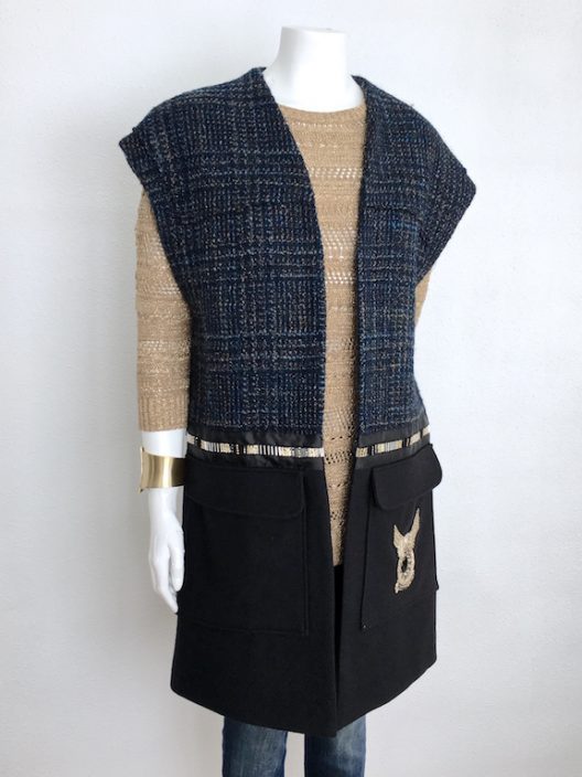 Alvarno Oversize Tweed-Wool Long Vest with Swarovski Crystals Details