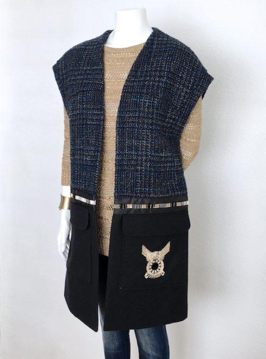 Alvarno Oversize Tweed-Wool Long Vest with Swarovski Crystals Details