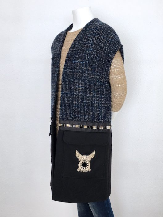 Alvarno Oversize Tweed-Wool Long Vest with Swarovski Crystals Details
