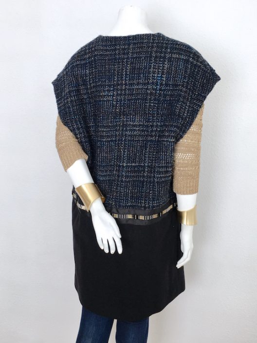 Alvarno Oversize Tweed-Wool Long Vest with Swarovski Crystals Details