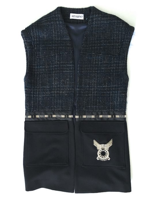 Alvarno Oversize Tweed-Wool Long Vest with Swarovski Crystals Details