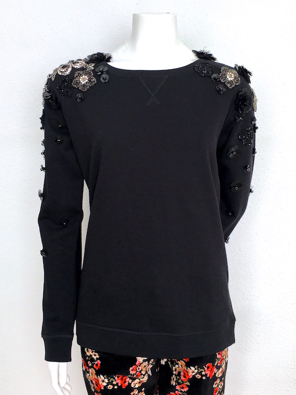 Alvarno Black Sweater with Swarovski Crystals Flowers - Unique Pieces Collection