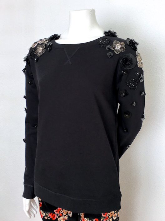 Alvarno Black Sweater with Swarovski Crystals Flowers - Unique Pieces Collection