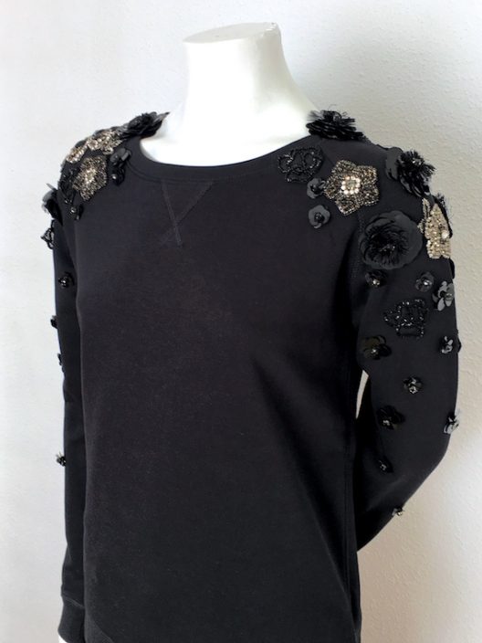 Alvarno Black Sweater with Swarovski Crystals Flowers - Unique Pieces Collection