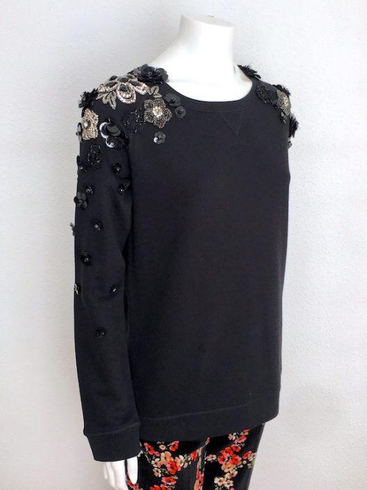 Alvarno Black Sweater with Swarovski Crystals Flowers - Unique Pieces Collection