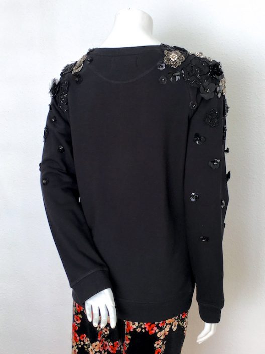 Alvarno Black Sweater with Swarovski Crystals Flowers - Unique Pieces Collection