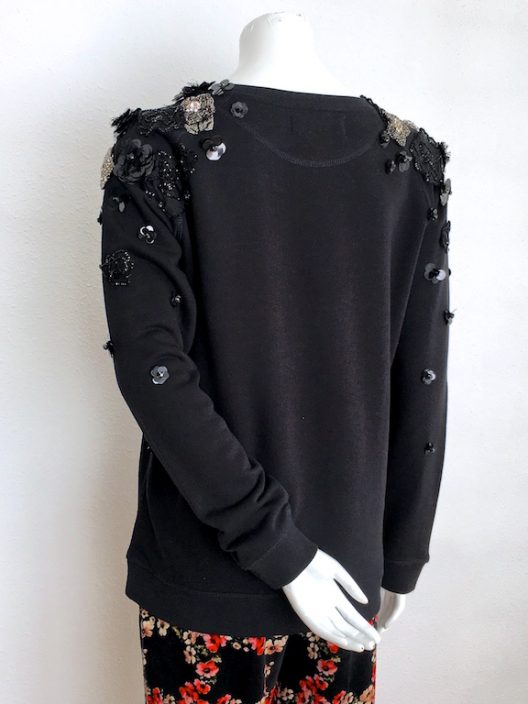 Alvarno Black Sweater with Swarovski Crystals Flowers - Unique Pieces Collection