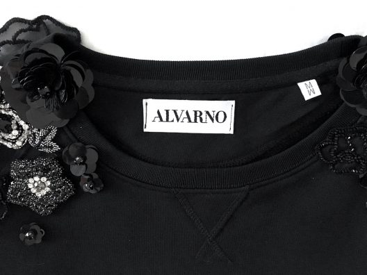 Alvarno Black Sweater with Swarovski Crystals Flowers - Unique Pieces Collection