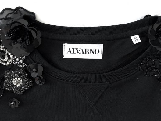 Alvarno Black Sweater with Swarovski Crystals Flowers - Unique Pieces Collection