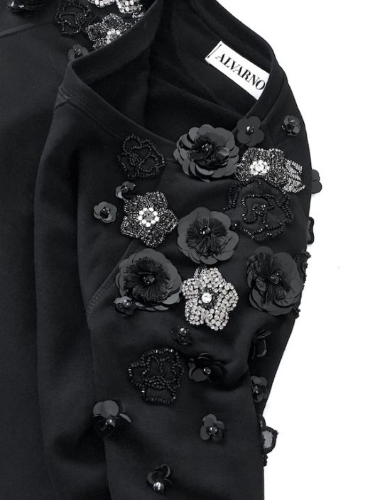 Alvarno Black Sweater with Swarovski Crystals Flowers - Unique Pieces Collection