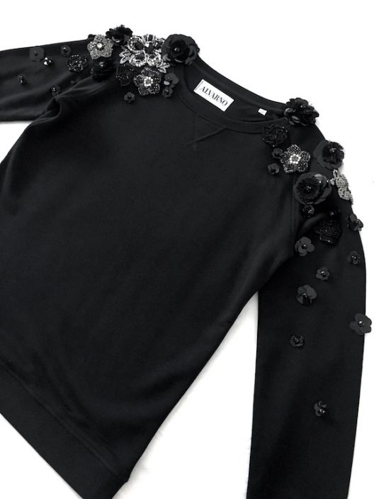 Alvarno Black Sweater with Swarovski Crystals Flowers - Unique Pieces Collection