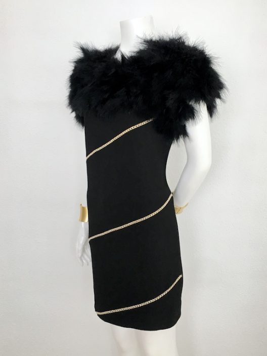 Alvarno Evening Black Dress With Marabou Feathers - Unique Pieces Collection