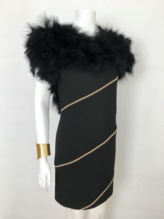 Alvarno Evening Black Dress With Marabou Feathers - Unique Pieces Collection