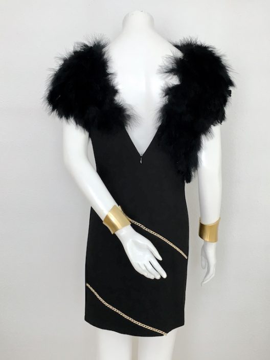 Alvarno Evening Black Dress With Marabou Feathers - Unique Pieces Collection