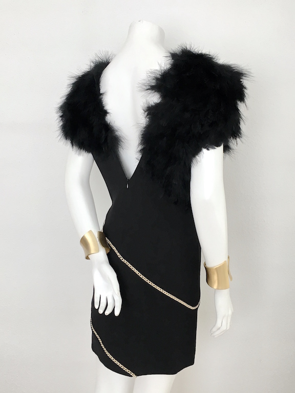 Alvarno Evening Black Dress With Marabou Feathers - Unique Pieces Collection