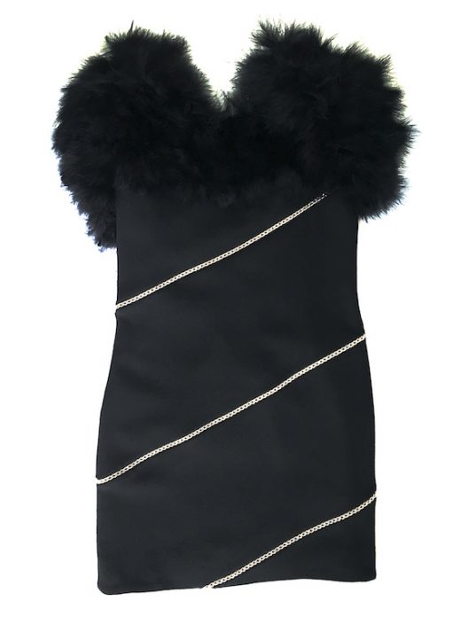 Alvarno Evening Black Dress With Marabou Feathers - Unique Pieces Collection