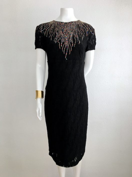 Black Dress "wool lace" With Embroidered Swarovski Crystals - Unique Pieces Collection