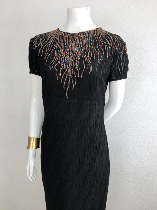 Black Dress "wool lace" With Embroidered Swarovski Crystals - Unique Pieces Collection