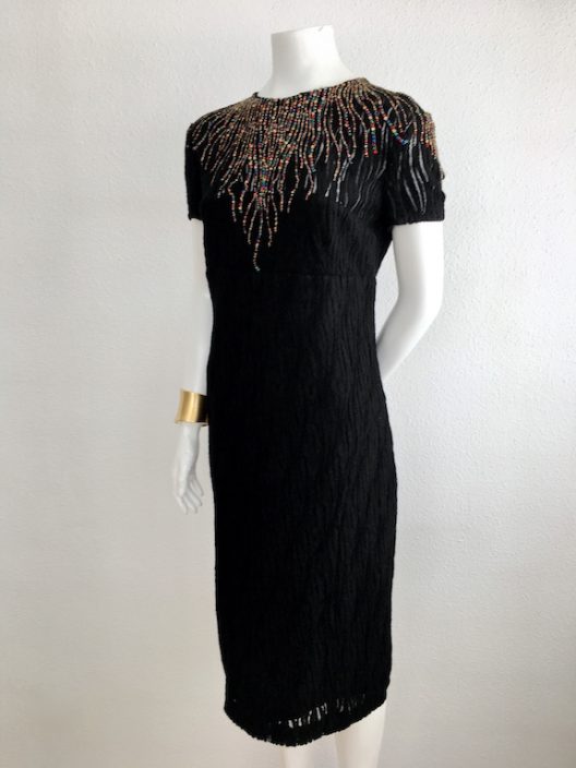 Black Dress "wool lace" With Embroidered Swarovski Crystals - Unique Pieces Collection