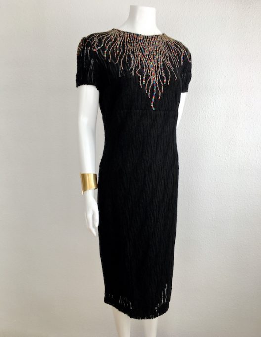 Black Dress "wool lace" With Embroidered Swarovski Crystals - Unique Pieces Collection