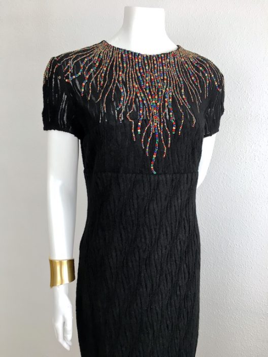 Black Dress "wool lace" With Embroidered Swarovski Crystals - Unique Pieces Collection