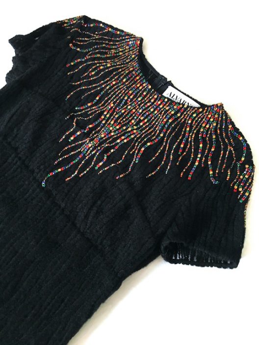 Black Dress "wool lace" With Embroidered Swarovski Crystals - Unique Pieces Collection