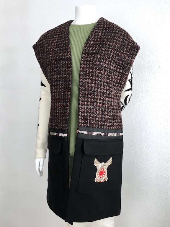 Alvarno Oversize Tweed-Wool Long Vest with Swarovski Crystals Details