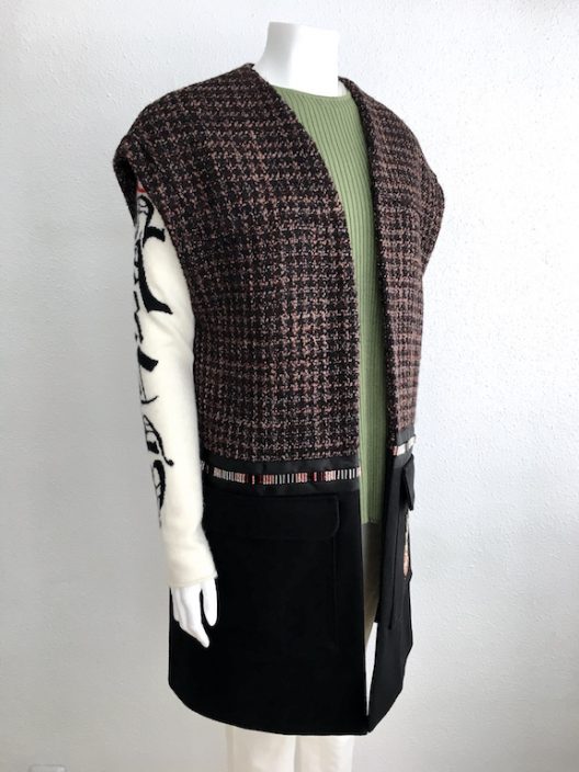 Alvarno Oversize Tweed-Wool Long Vest with Swarovski Crystals Details