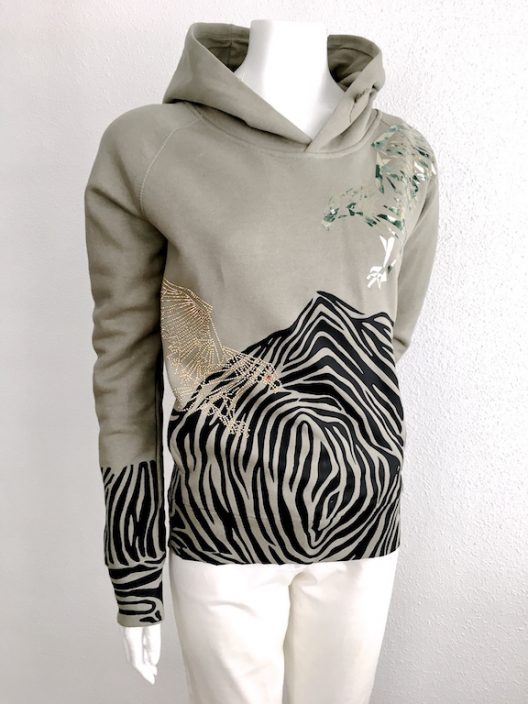 Alvarno Khaki Sweater Metallic Print and Swarovski Crystals - Unique Pieces Collection