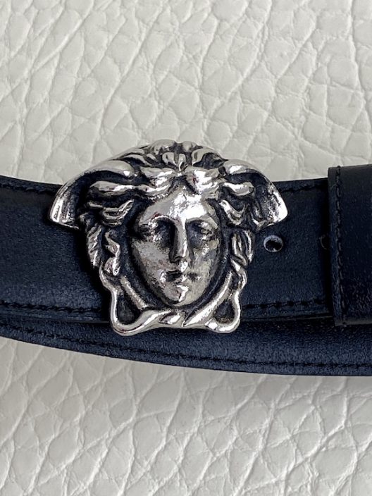 Versace black leather belt-medusa buckle