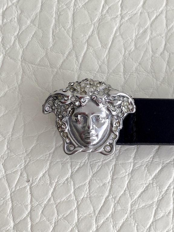 Versace black leather belt-medusa buckle