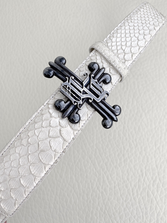 Versace white python leather belt-cross buckle