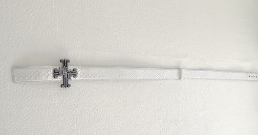 Versace white python leather belt-cross buckle