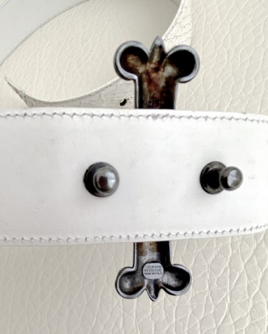 Versace white python leather belt-cross buckle
