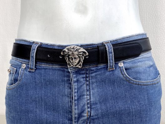 Versace black leather belt-medusa buckle