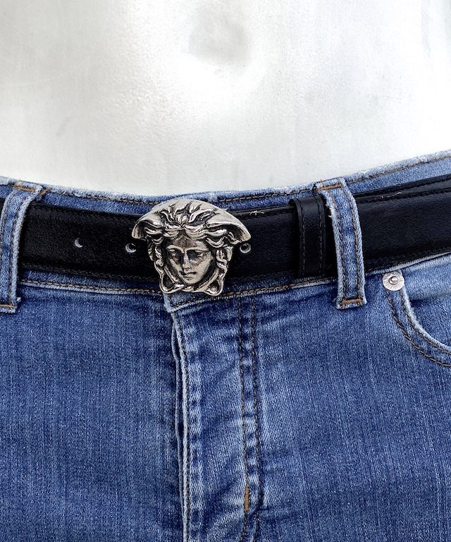 Versace black leather belt-medusa buckle