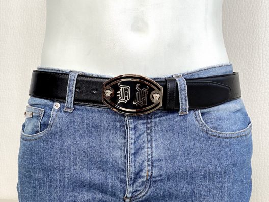Versace black leather belt-medusas buckle