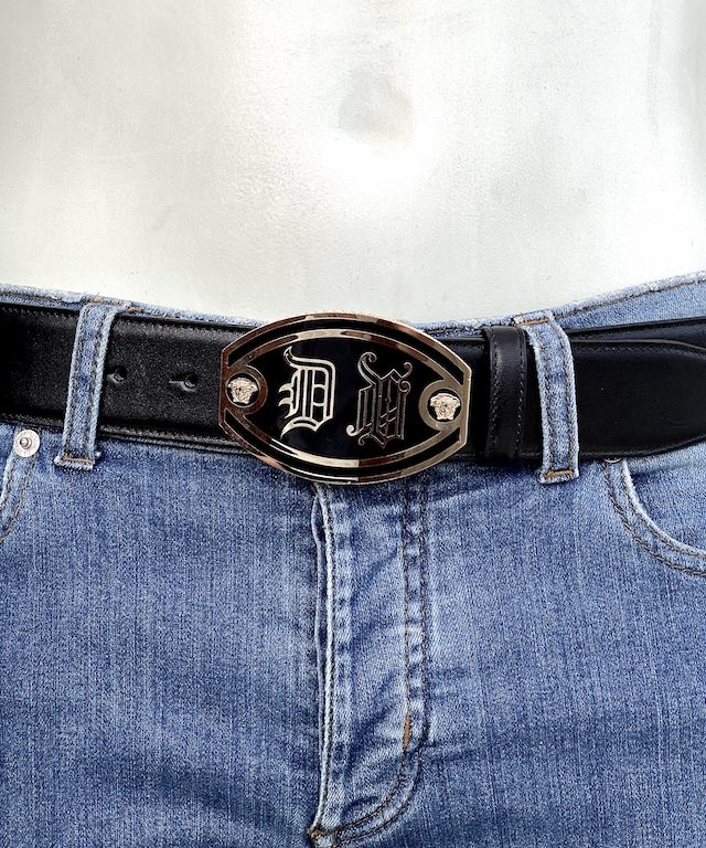 Versace black leather belt-medusas buckle