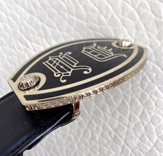 Versace black leather belt-medusas buckle