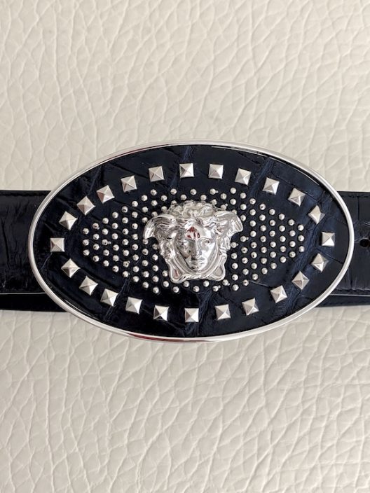 RARE Versace black leather belt-medusa buckle