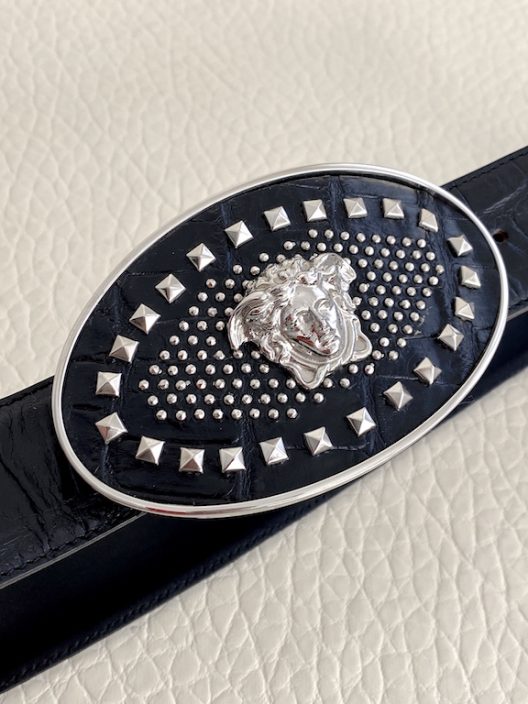 RARE Versace black leather belt-medusa buckle