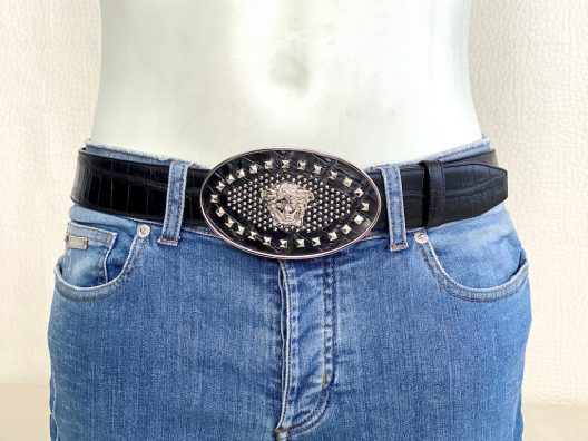 RARE Versace black leather belt-medusa buckle